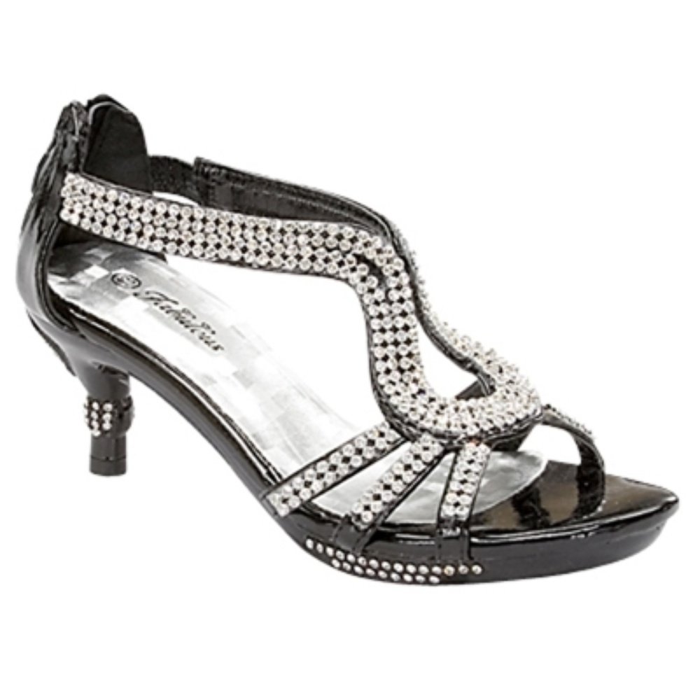 36K Girls Rhinestone Heel Pageant Sandals Black